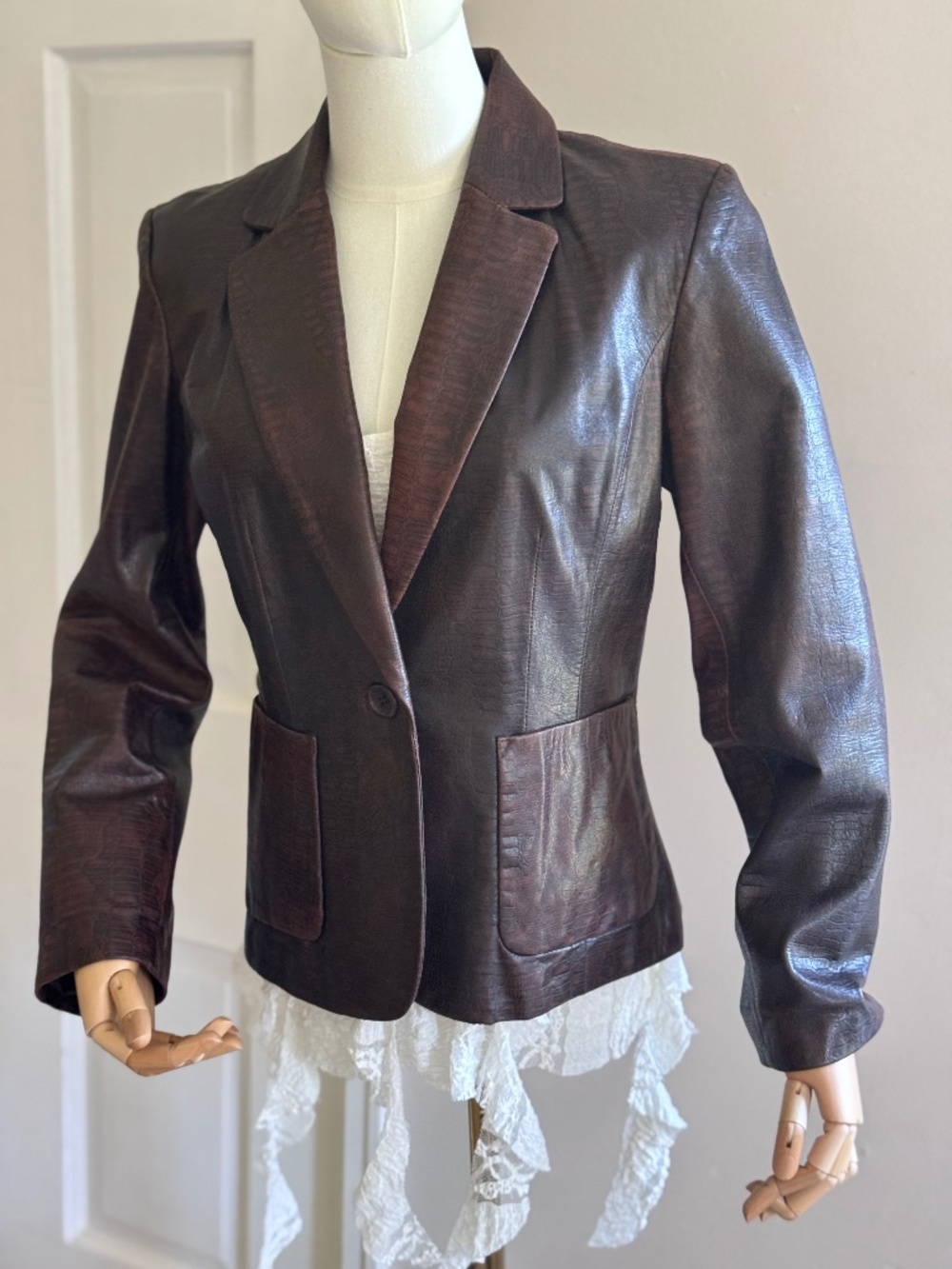 Vintage Dark Brown Faux Leather Blazer